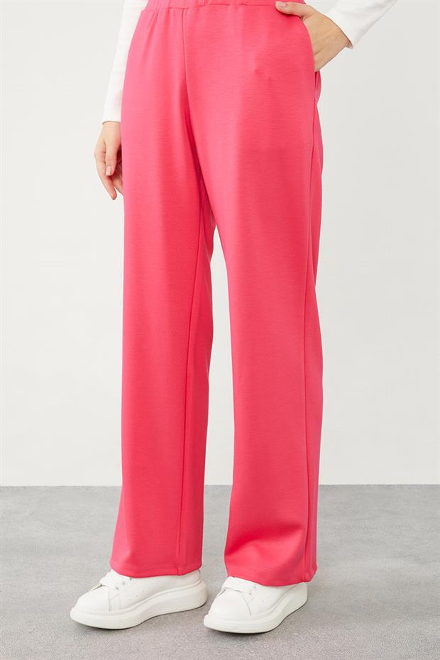 Fuşya Bisiklet Yaka Cepli Penye Pantolonlu Spor Takım