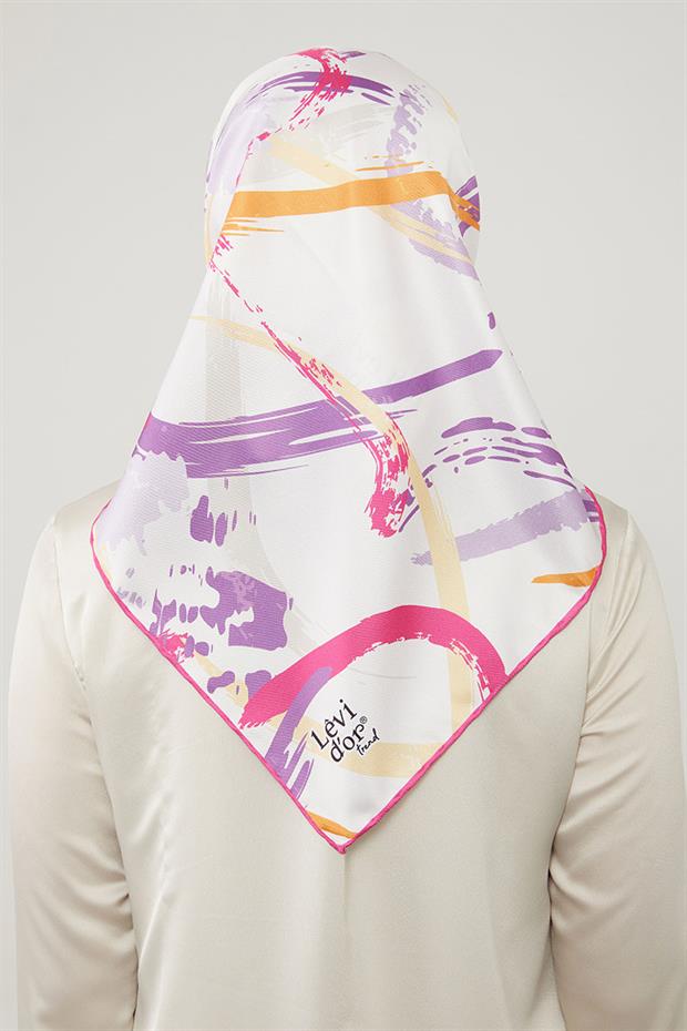 Fuşya Boya Desen Twill Eşarp