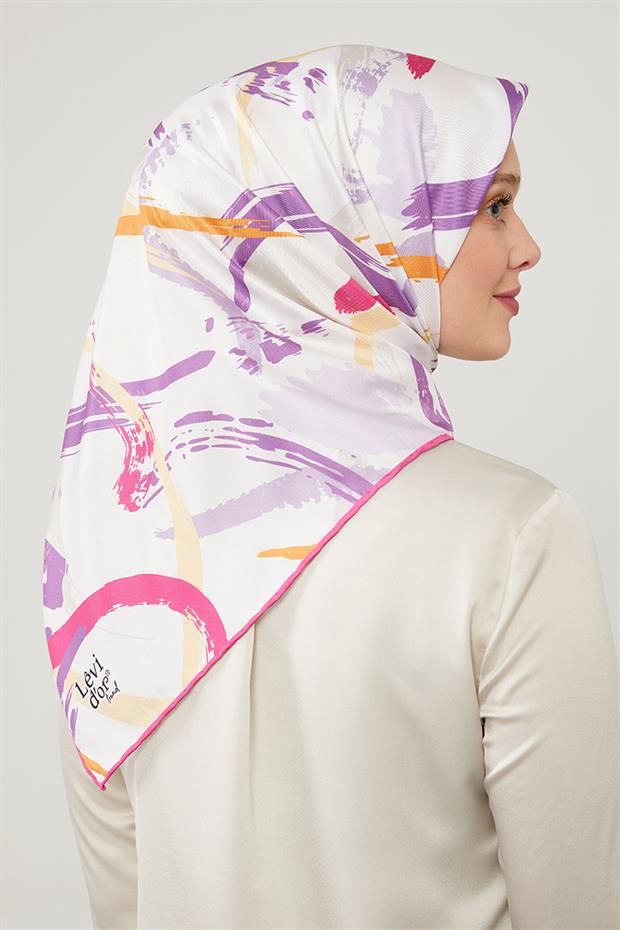 Fuşya Boya Desen Twill Eşarp