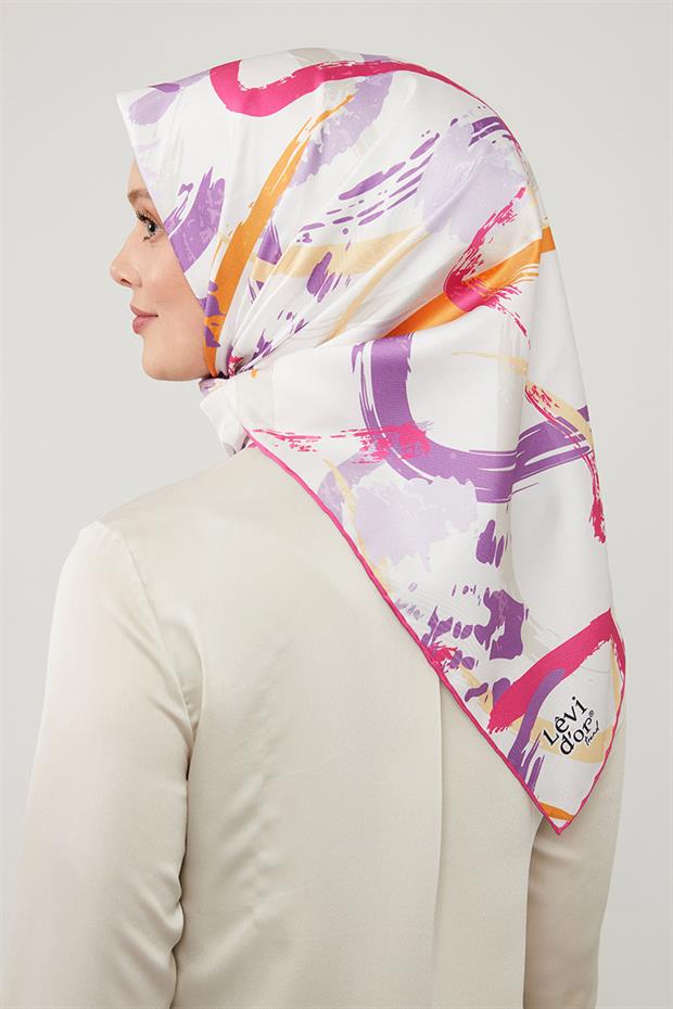 Fuşya Boya Desen Twill Eşarp