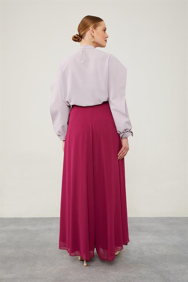 Fuşya Geniş Paçalı Şifon Pantolon