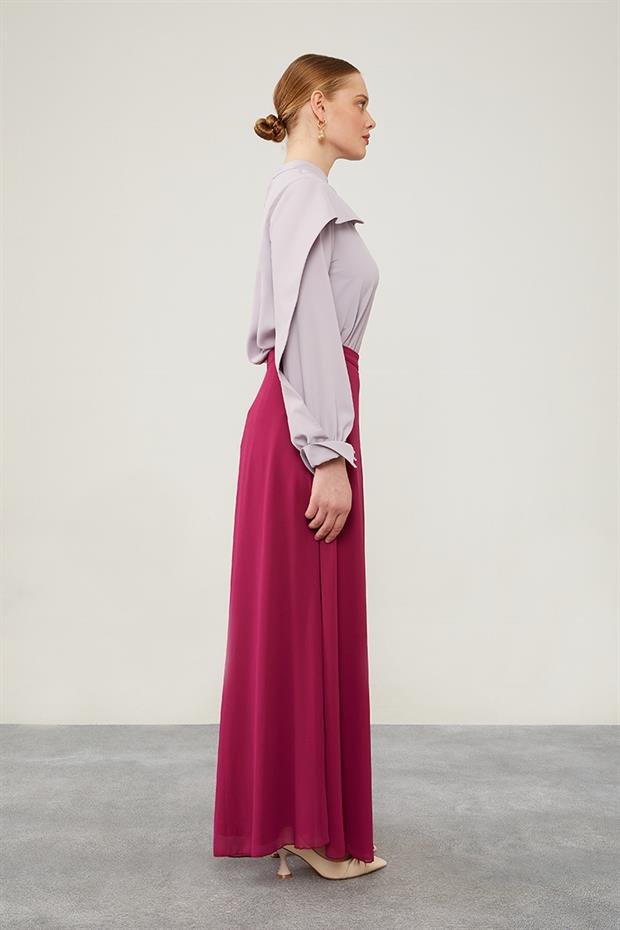 Fuşya Geniş Paçalı Şifon Pantolon