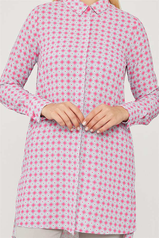 Fuşya Kare Desen Tunik