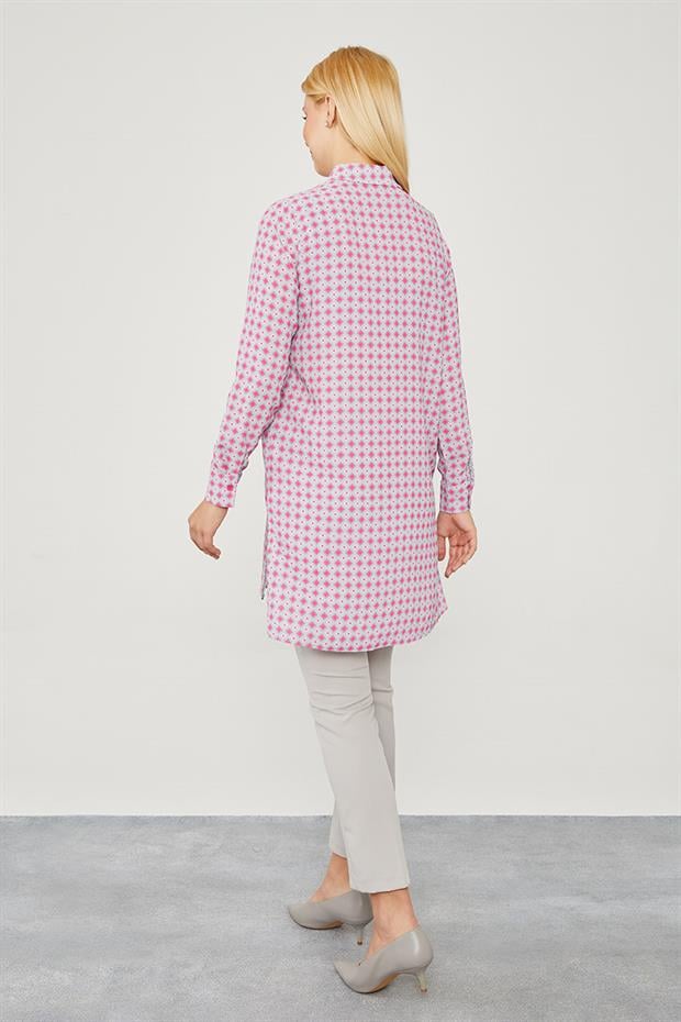Fuşya Kare Desen Tunik