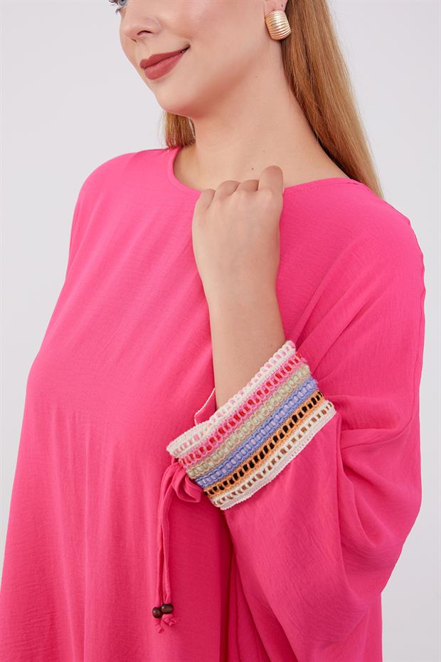 Fuşya Kolları Nakışlı Aerobin Tunik