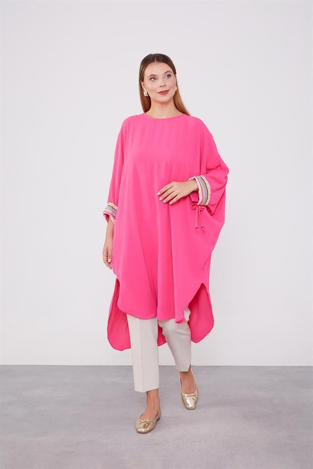 Fuşya Kolları Nakışlı Aerobin Tunik