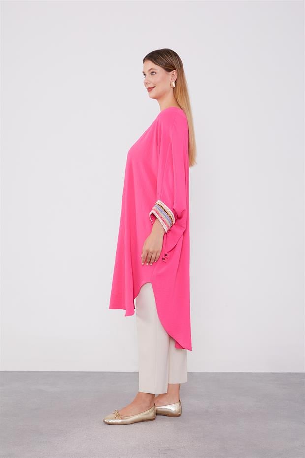 Fuşya Kolları Nakışlı Aerobin Tunik