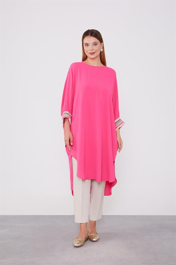 Fuşya Kolları Nakışlı Aerobin Tunik