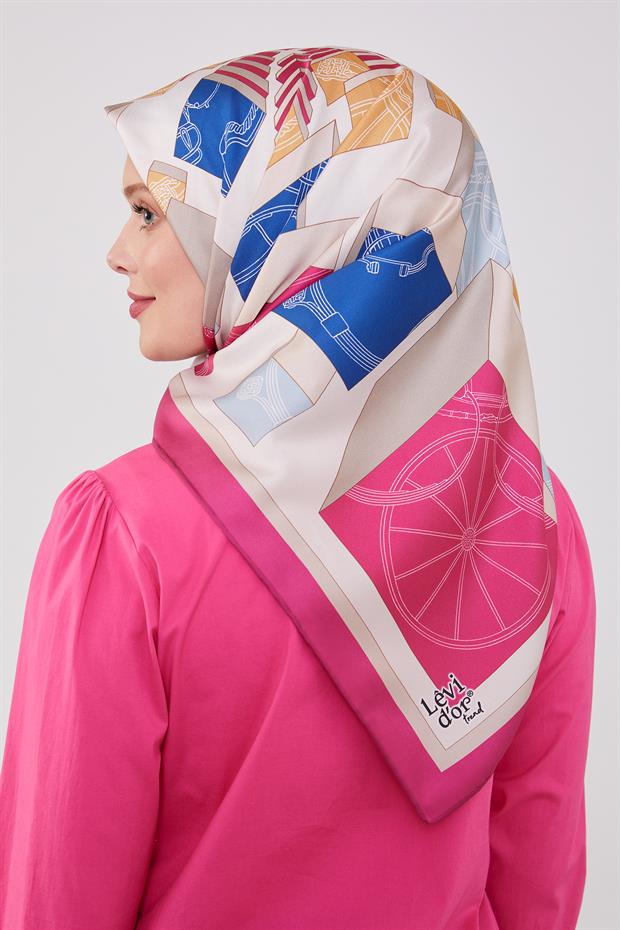 Fuşya Küp Desen Twill Eşarp