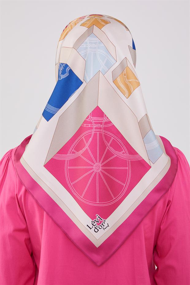 Fuşya Küp Desen Twill Eşarp