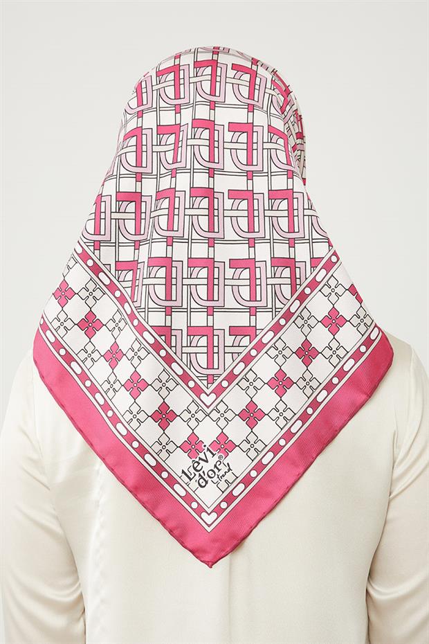 Fuşya LVD Baskılı Trend Twill Eşarp