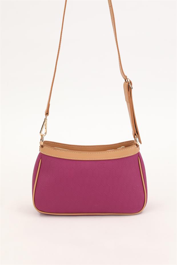 Fuşya Fermuarlı Petek Desen Omuz Çantası