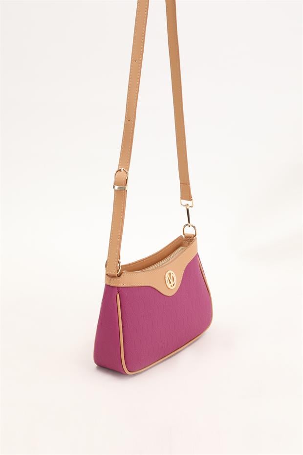 Fuşya Fermuarlı Petek Desen Omuz Çantası