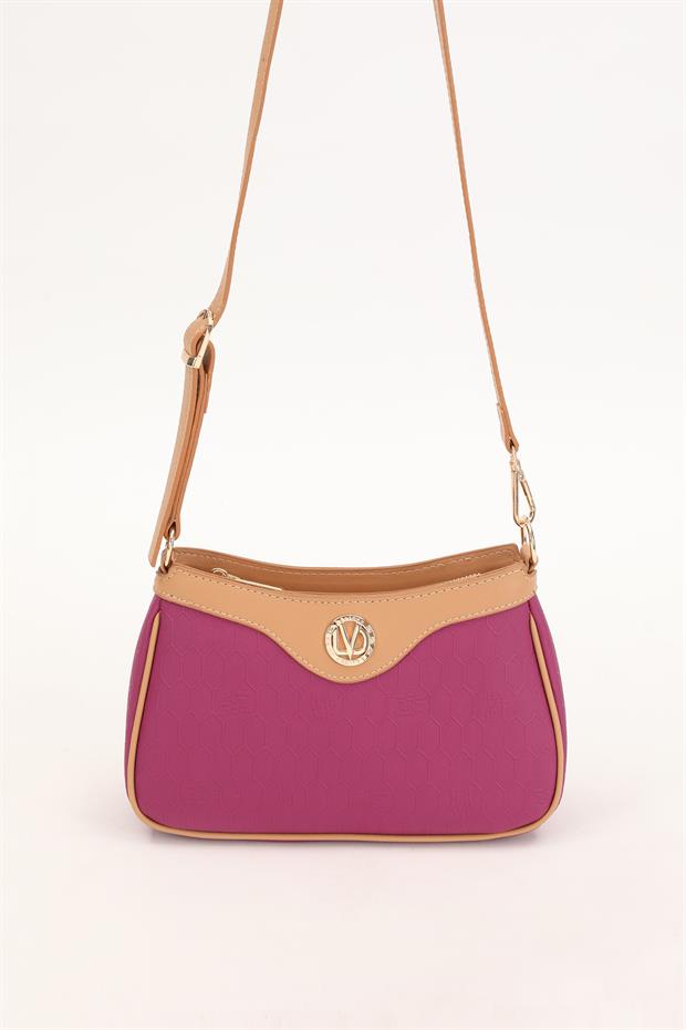 Fuşya Fermuarlı Petek Desen Omuz Çantası