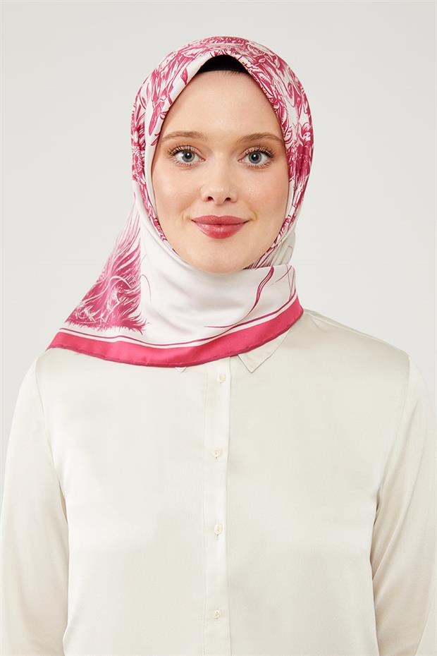 Fuşya Sazlık Desen Trend Twill Eşarp