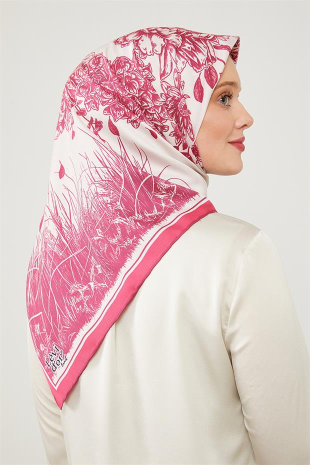 Fuşya Sazlık Desen Trend Twill Eşarp