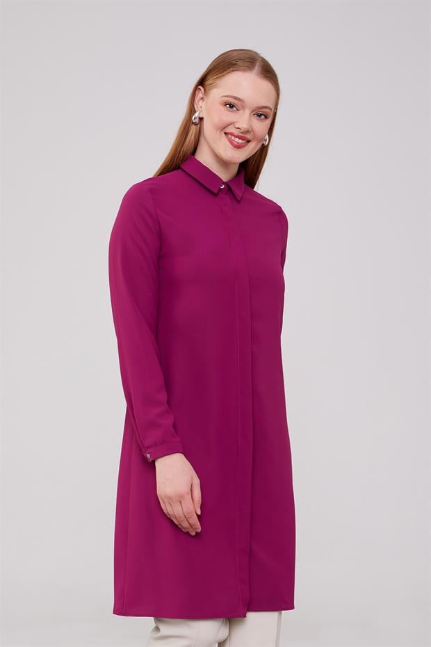Fuşya Gizli Düğme Detaylı Tunik