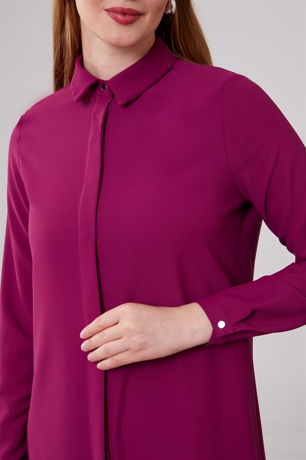 Fuşya Gizli Düğme Detaylı Tunik