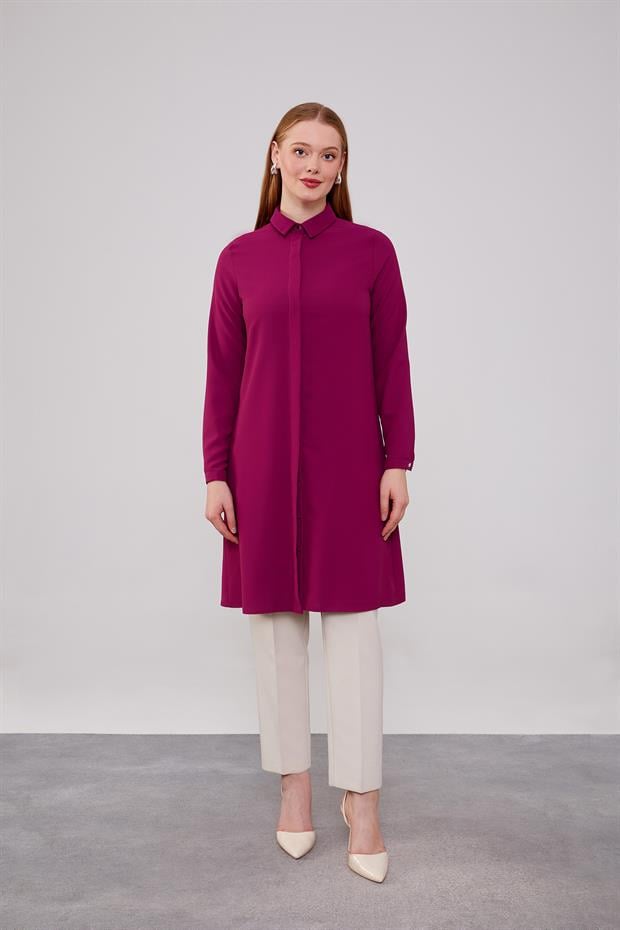 Fuşya Gizli Düğme Detaylı Tunik