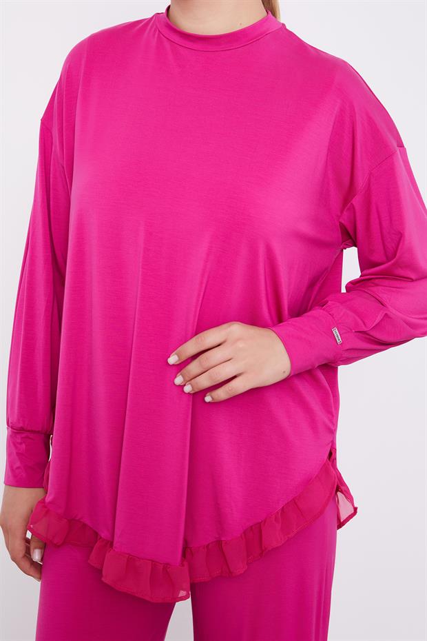 Fuşya Şifon Volanlı Spor Takım