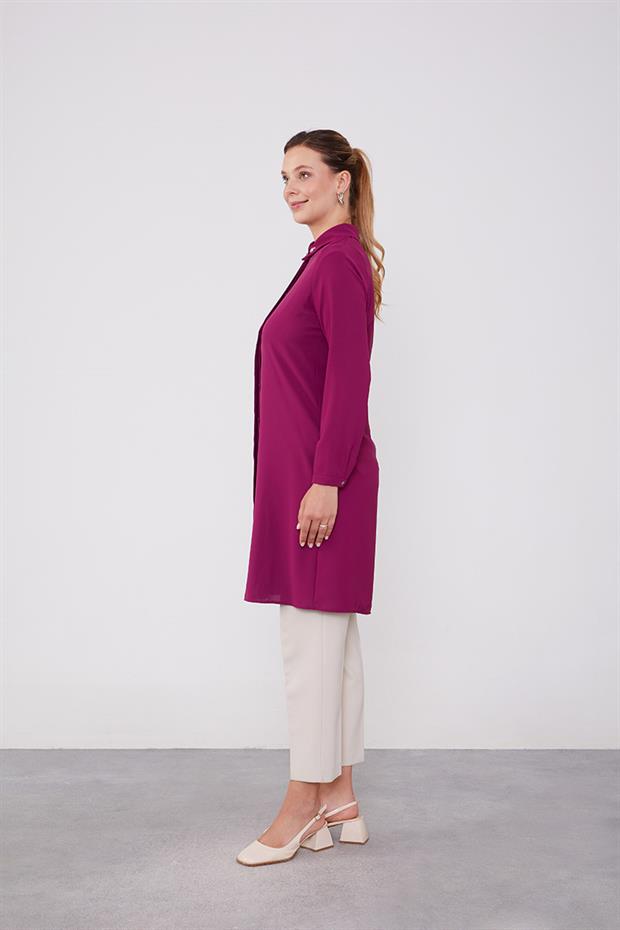 Fuşya Yaka Taş Detaylı Tunik