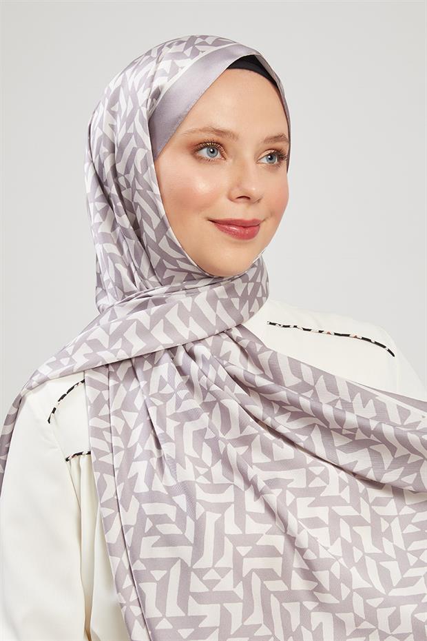 Gri Asimetrik Baskılı Angel Şal