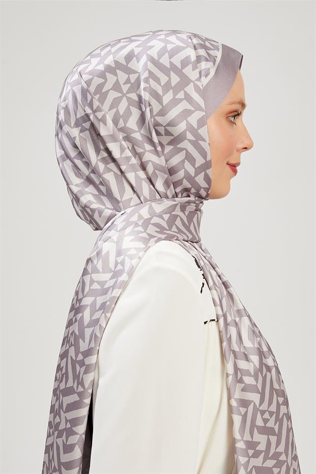 Gri Asimetrik Baskılı Angel Şal