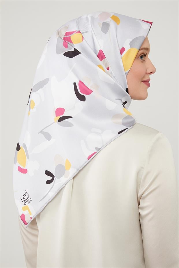 Gri Asimetrik Deseni Twill Eşarp