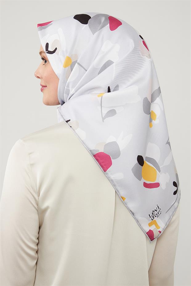 Gri Asimetrik Deseni Twill Eşarp