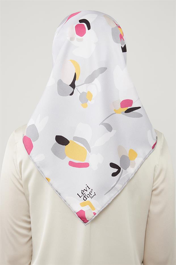 Gri Asimetrik Deseni Twill Eşarp