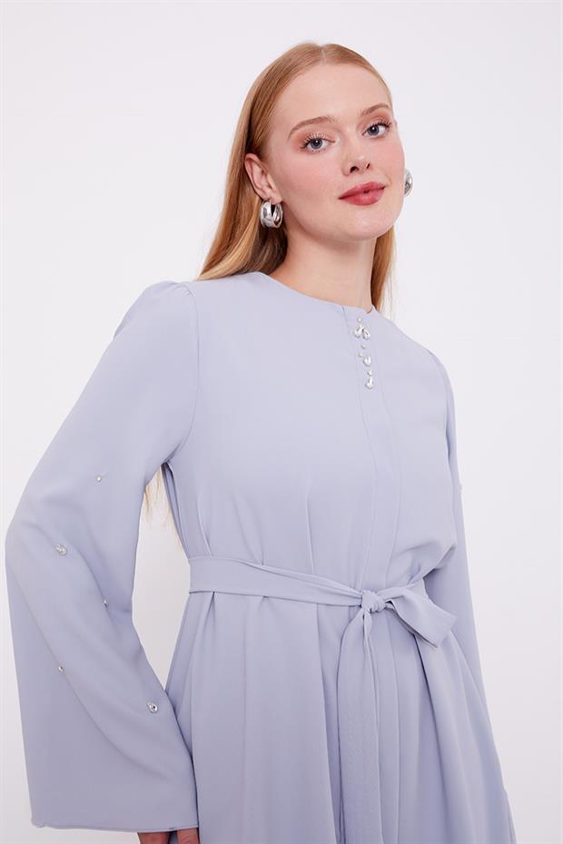 Gri Bisiklet Yaka Taş Detaylı İkili Takım