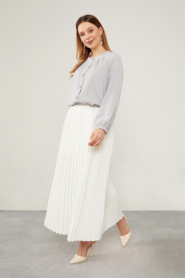 Gri Bisiklet Yaka Taş  Düğmeli Gömlek