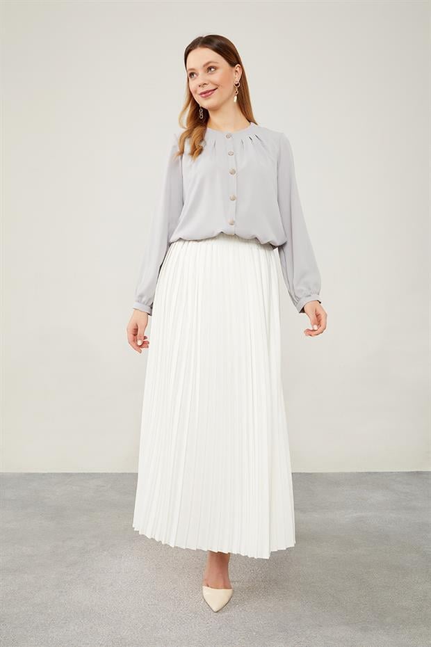 Gri Bisiklet Yaka Taş  Düğmeli Gömlek