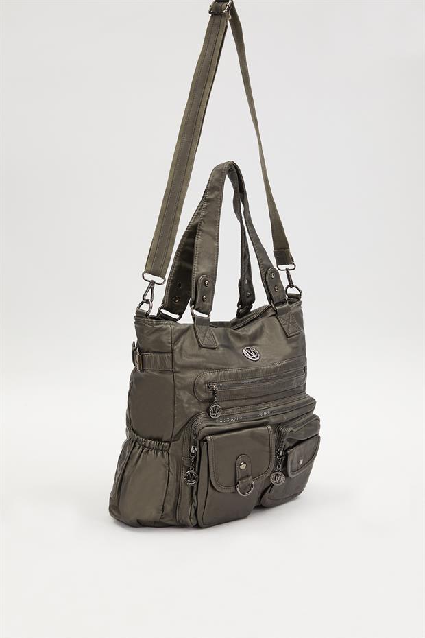 Gri Çepçik Detaylı Omuz Çantası