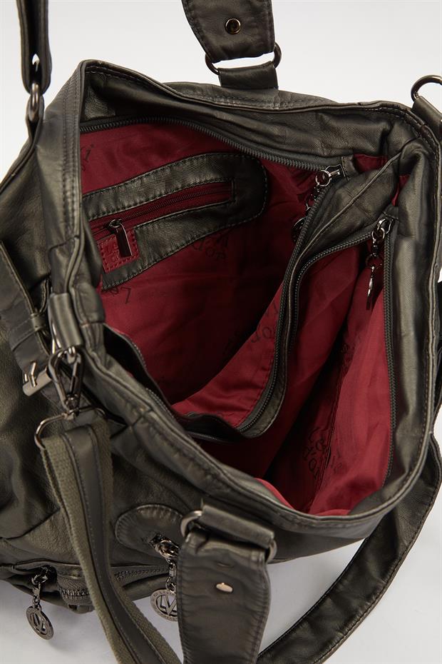 Gri Çepçik Detaylı Omuz Çantası