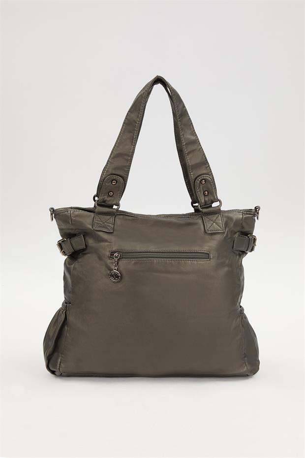 Gri Çepçik Detaylı Omuz Çantası