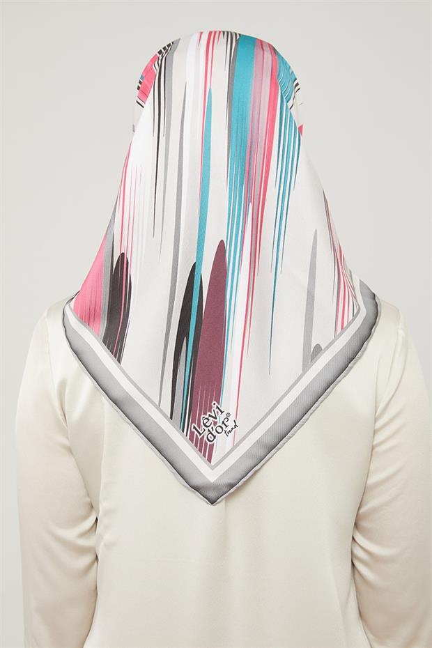 Gri Çizgili Desen Trend Twill Eşarp