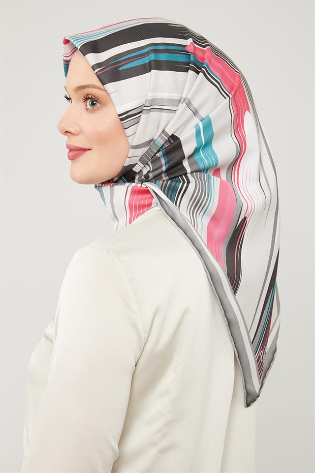 Gri Çizgili Desen Trend Twill Eşarp