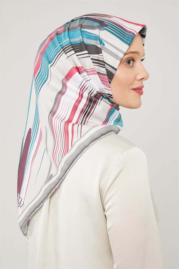 Gri Çizgili Desen Trend Twill Eşarp