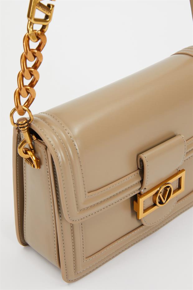 Gri Deri Zincir Askılı Omuz Çantası