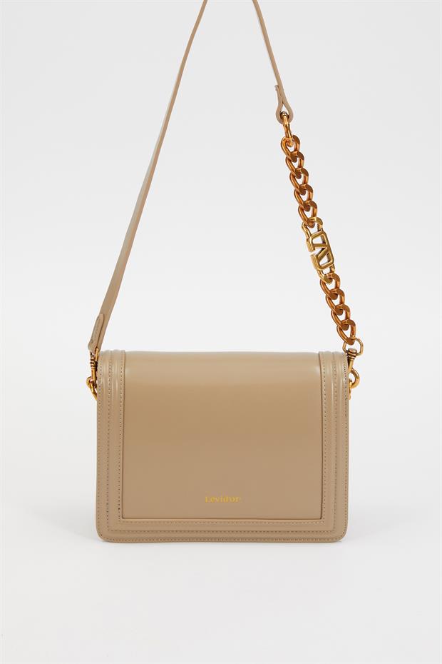 Gri Deri Zincir Askılı Omuz Çantası