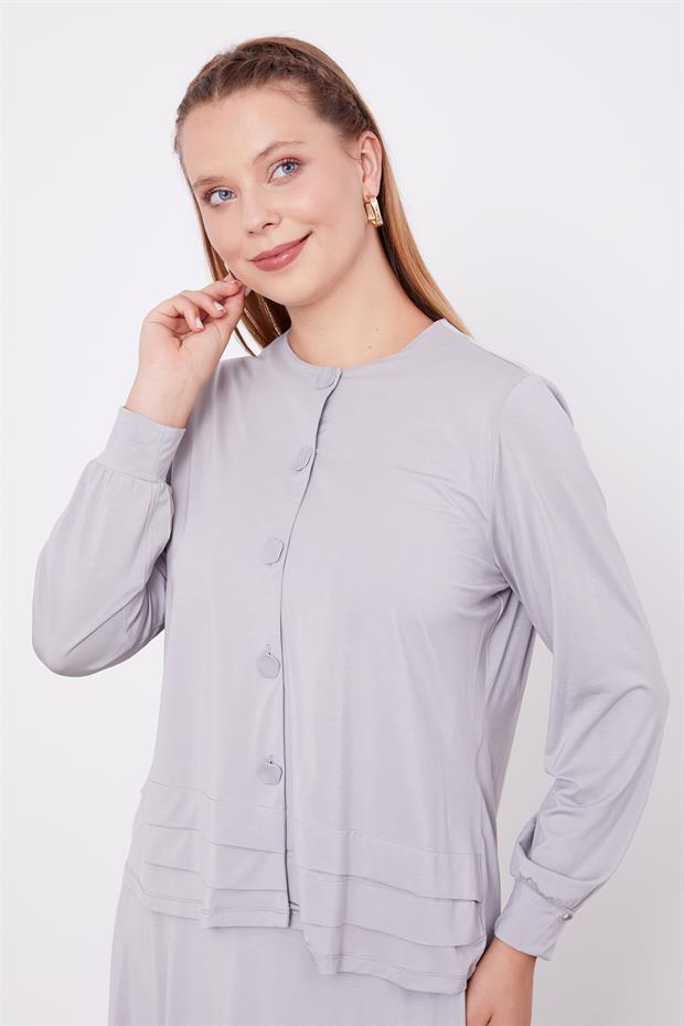 Gri Düğme Kapamalı Etekli Takım