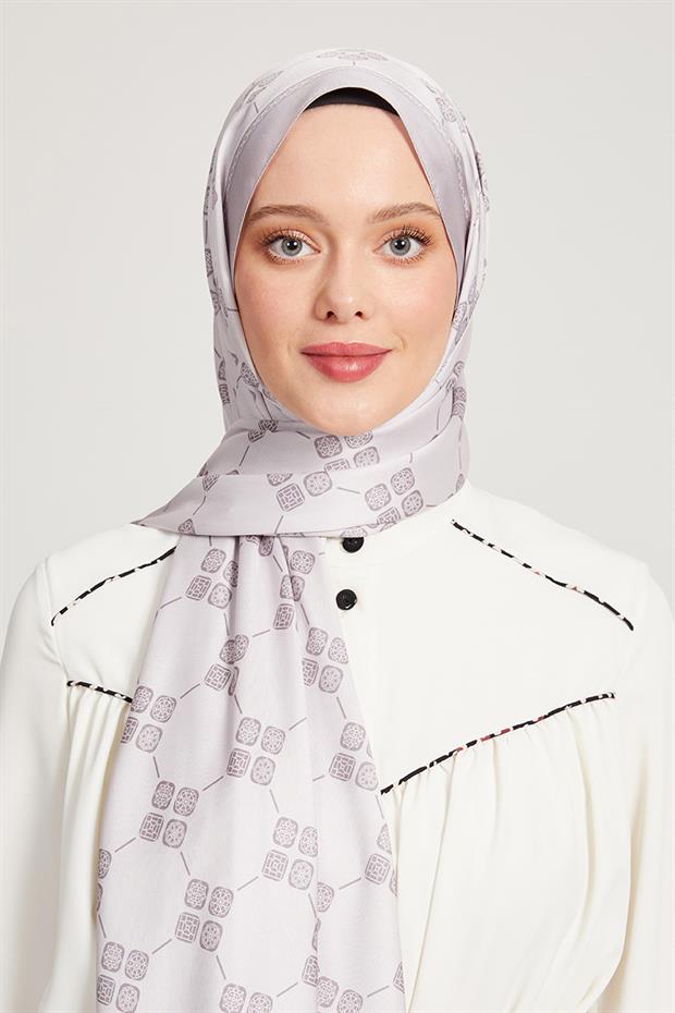 Gri Geometrik Desen Angel Şal