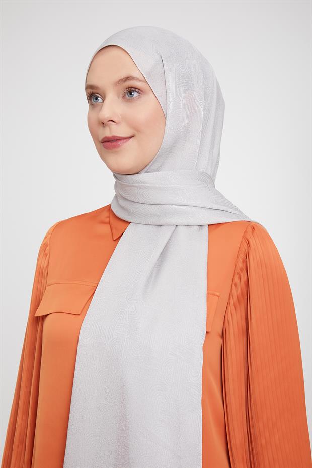 Gri Hologram Desen Jakarlı Janjan Şal