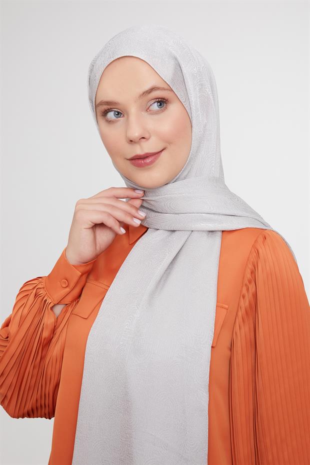 Gri Hologram Desen Jakarlı Janjan Şal