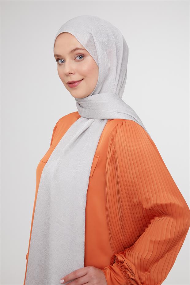 Gri Hologram Desen Jakarlı Janjan Şal