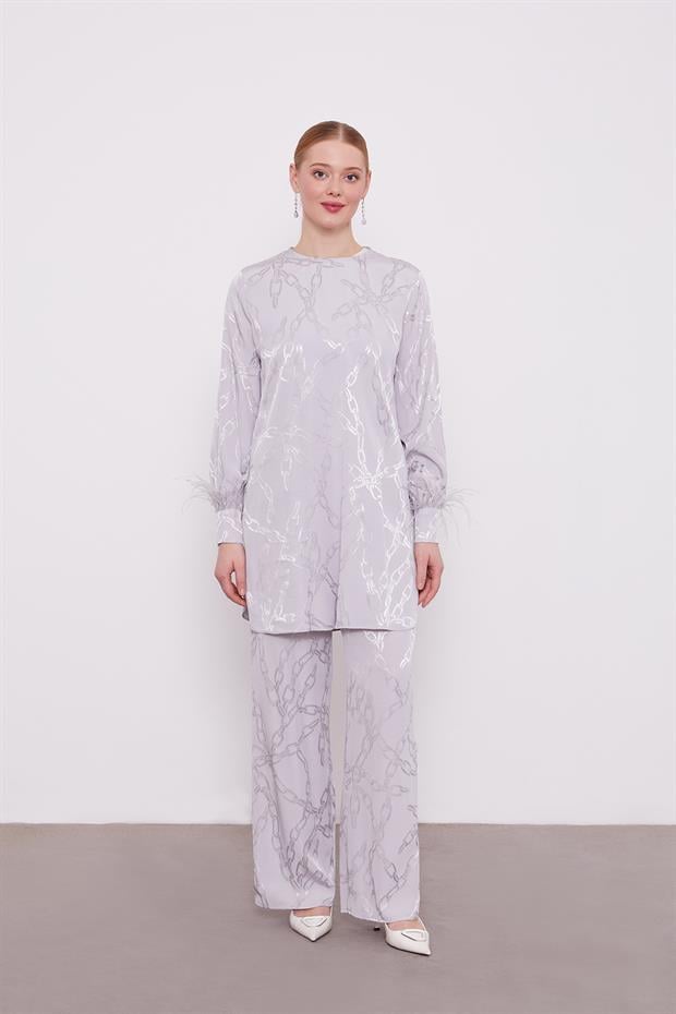 Gri Jakarlı Zincir Desen İkili Takım