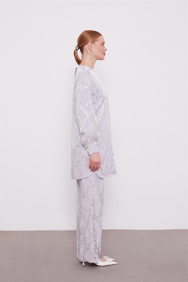 Gri Jakarlı Zincir Desen İkili Takım