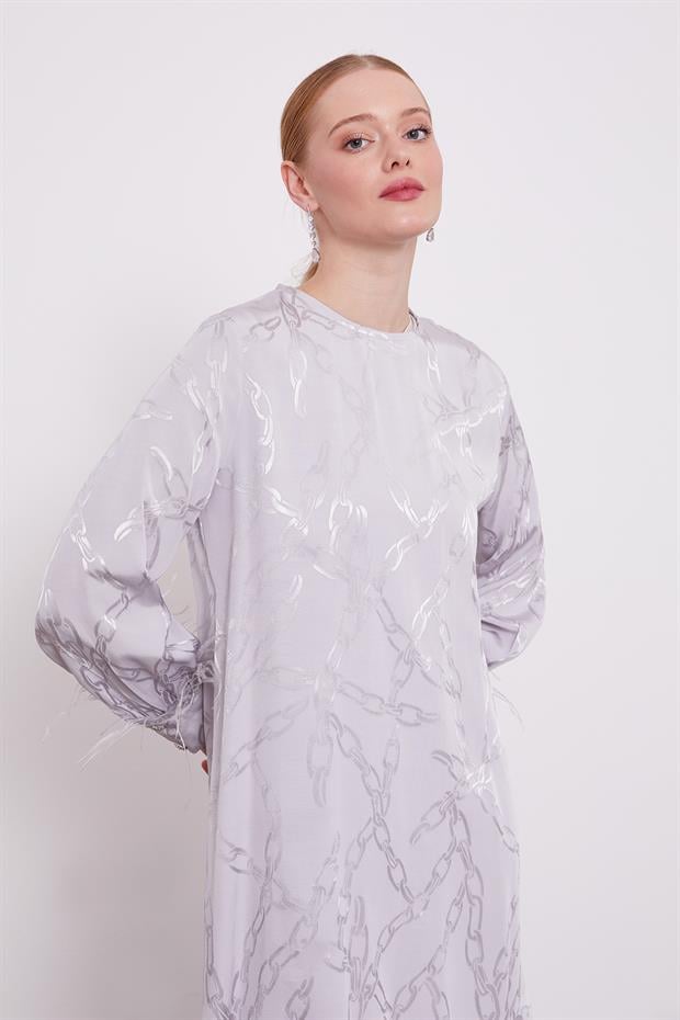 Gri Jakarlı Zincir Desen İkili Takım