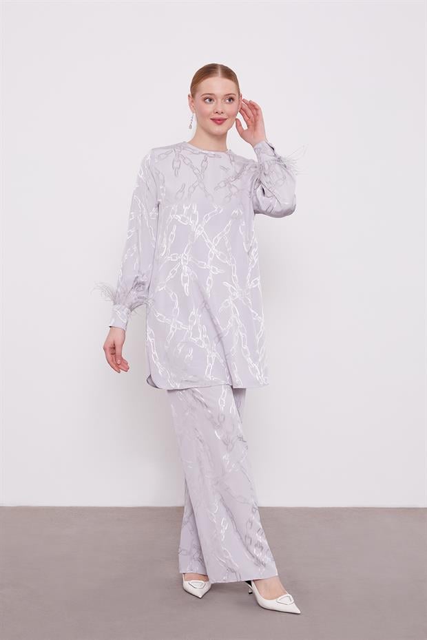 Gri Jakarlı Zincir Desen İkili Takım